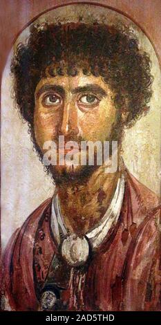 Fayum Portraits. Ancient Greek funeral paintings from 3rd century BC to 3rd century A.D. Egypt. Naturalistic mummy paintings. Stock Photo