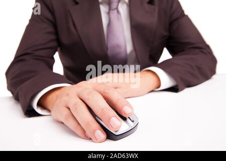 Computer mouse in hand Businessman on white Stock Photo