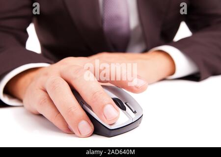 Computer mouse in hand Businessman on white Stock Photo