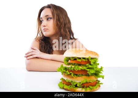 Healthy woman rejecting junk food isolated Stock Photo