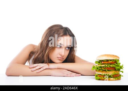 Healthy woman rejecting junk food isolated Stock Photo