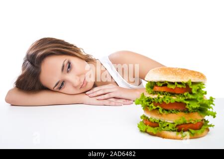 Healthy woman rejecting junk food isolated Stock Photo