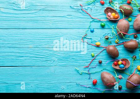 Chocolate eggs, multi colored sweets Stock Photo