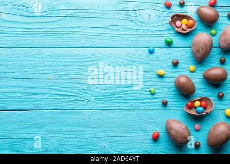 Halves of chocolate eggs, sweets Stock Photo