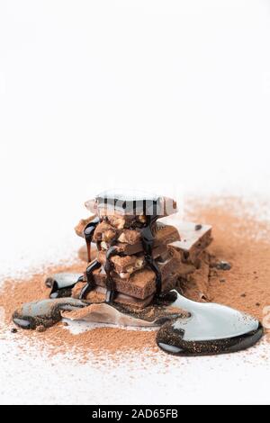 Pieces of chocolate with cocoa Stock Photo