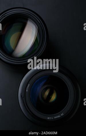 Two camera lenses close up Stock Photo