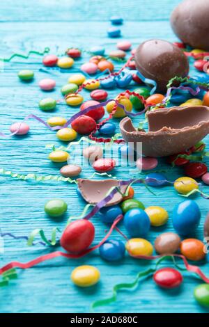 Colored candies and chocolate eggs Stock Photo
