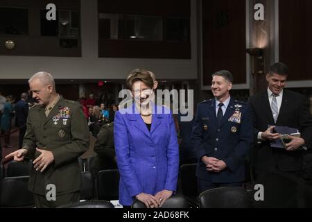 Washington DC, USA. 03rd Dec, 2019. Washington, District of Columbia, USA. 3rd Dec, 2019. Secretary of the Air Force Barbara Barrett arrives to testify before the United States Senate Committee on Armed Services at the U.S. Capitol in Washington, DC, U.S., on Tuesday, December 3, 2019. The panel discussed reports of substandard housing conditions for U.S. service members. Credit: Stefani Reynolds/CNP/ZUMA Wire/Alamy Live News Credit: ZUMA Press, Inc./Alamy Live News Stock Photo