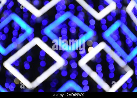 Abstract background white and blue rhombus, bokeh lights, frozen, winter, cascade of sparks, cold feeling, coldness, sparkling Stock Photo