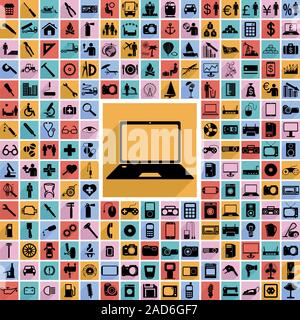 Collection flat icons with long shadow. Multimedia symbols. Vector illustration. Stock Vector
