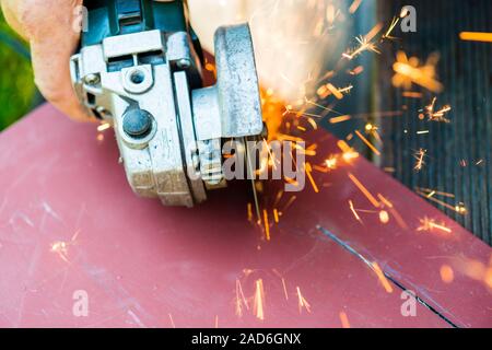 metal sawing close up Stock Photo