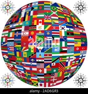 Set Flags of world sovereign states. Vector illustration. Stock Vector