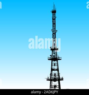communications tower for tv and mobile phone signals. Vector illustration. Stock Vector