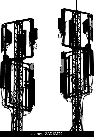 Silhouette mast antenna mobile communications. Vector illustration. Stock Vector