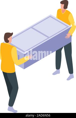 Men fridge delivery icon, isometric style Stock Vector