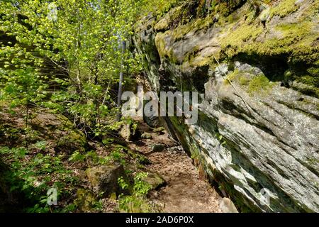 Rock group Diebskeller near Altenstein, nature park Haßberge, Lower Franconia, Bavaria, Germany Stock Photo