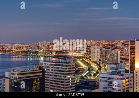 The bay of Valparaiso in Chile at dusk Stock Photo