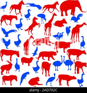 Set  silhouettes  animals and birds in the zoo collection. Vector illustration. Stock Vector
