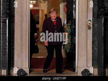 German Chancellor Angela Merkel leaves after attending an evening reception for Nato leaders hosted by Prime Minister Boris Johnson at 10 Downing Street London, as Nato leaders gather to mark 70 years of the alliance. Stock Photo