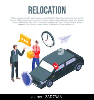 Relocation concept banner, isometric style Stock Vector