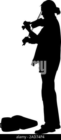 Silhouette street violinist on white background. Vector illustration. Stock Vector