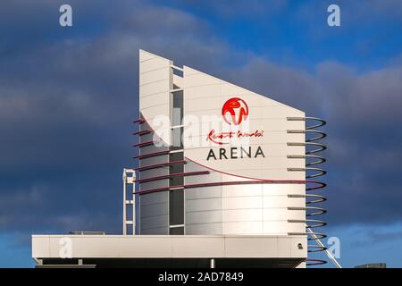 BIRMINGHAM, ENGLAND - DECEMBER 2019: Sign on the exterior of the Resorts World Arena, a concert venue at the Birmingham National Exhibition Centre. Stock Photo