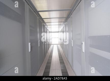 modern server room with white servers Stock Photo