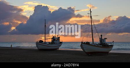 Moody sky over the Jammerbugten, Denmark. Sunset scene at Slettestrand. Stock Photo