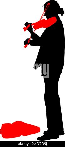 Silhouette street violinist on white background. Vector illustration. Stock Vector