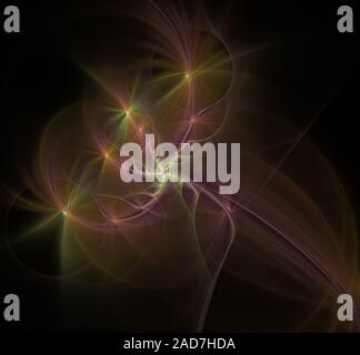 Multicolored fractal picture with lighting on the dark background Stock Photo