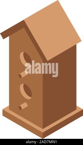 Wood bird house icon, isometric style Stock Vector