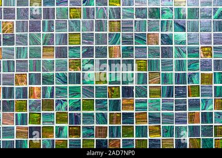 Background from some glittering turquoise mosaic tiles Stock Photo