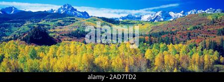 Scenic landscape with mountains and forest in autumn, San Juan Mountains, Colorado, USA
