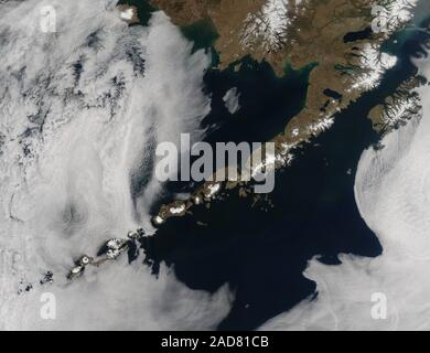 Satellite view of Aleutian islands, May 15, 2014, southwestern Alaska, USA by NASA/Jeff Schmaltz/DPA Stock Photo