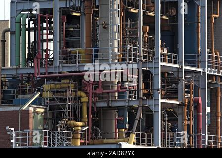 Colorful piping and many piping systems of a chemical plant Stock Photo