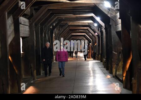 Bad Säckingen, historical wooden bridge to cross the border into Switzerland Stock Photo