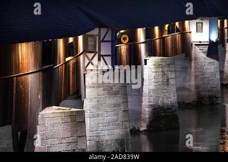 Bad Säckingen, historical wooden bridge over the Rhine to the border crossing Switzerland - Germany Stock Photo