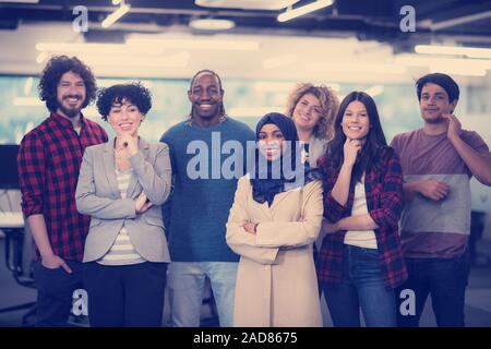 portrait of young excited multiethnics Business team Stock Photo