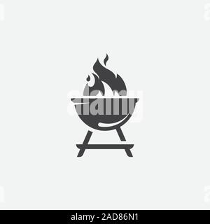 BBQ with flame icon, Grill sign meat and food icon, Barbeque icon symbol, Barbeque Icon Vector Illustration Sign Stock Vector
