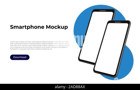Two rotated smartphones mockup templates for user interface, user experience presentation. Mobile app design concept for websites, landings. Vector Stock Vector