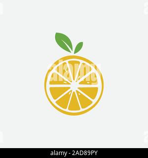 Lemon logo design illustration, Fresh lemon fruits with branch and slice icon vector illustration, Half lemon, Slice of lemon, Citrus vector Stock Vector