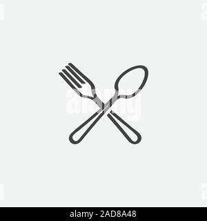 Spoon and Fork linear icon, Crossed symbol, restaurant Flat Vector illustration, Restaurant Symbol, cooking icon vector Stock Vector