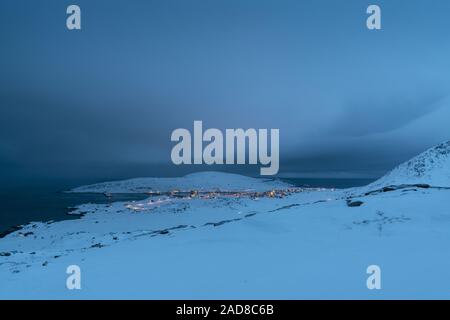 Hasvik village, Soeroeya Island, Finnmark, Norway Stock Photo