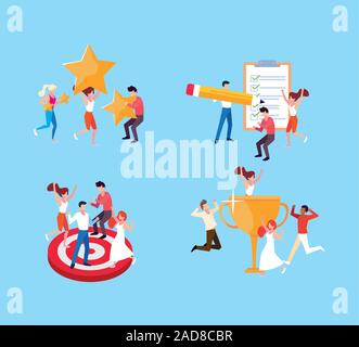 set of icon with people and goals vector illustration design Stock Vector