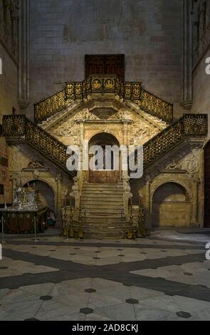 The golden staircase, 16th century work by architect Diego de Siloe and wrought iron railing of Maestro Hilario in the cathedral of Burgos, Spain. Stock Photo