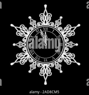isolated new year clock on black background Stock Vector