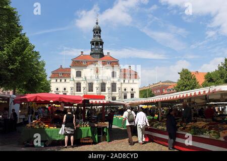 Market at the town hall Lüneburg Stock Photo