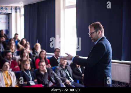 successful Businessman giving presentations at conference room Stock Photo