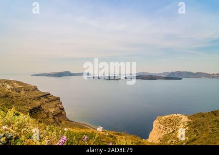 Beautiful landscape with sea view of the Nea Kameni, a small Greek island in the Aegean Sea near San Stock Photo