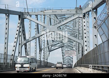 road traffic on the bridge of the americas entrance to the panama canal in the west of panama city p Stock Photo